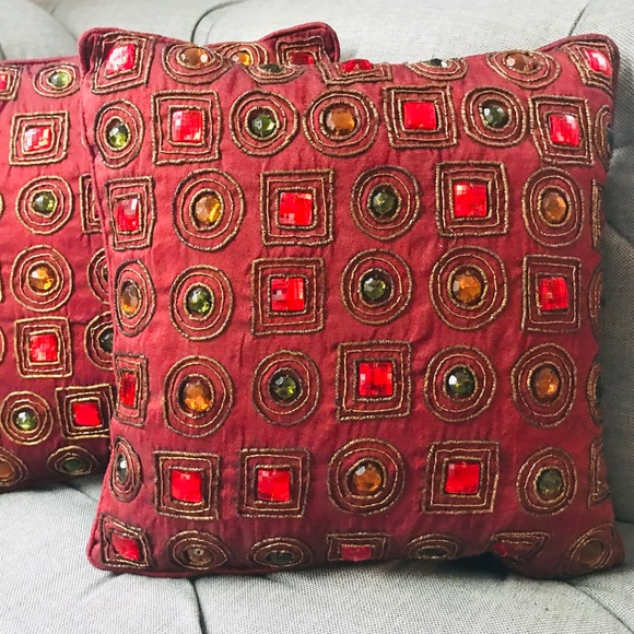 Z Gallerie Other - 2 Z Gallerie Red Jeweled Throw Pillows Pair